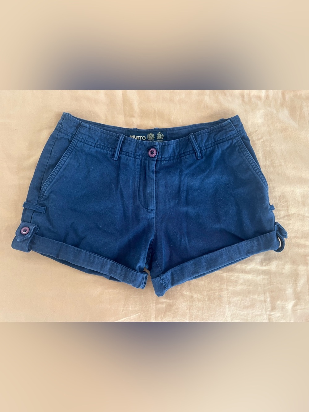 Musto Rolled Cuff Chino Shorts – Navy Blue – Cotton – US 4